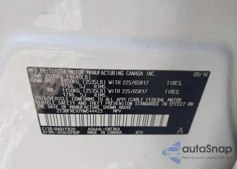 2017 Toyota Rav4 Le z USA, uszkodzony, nr VIN 2T3BFREV7HW544423